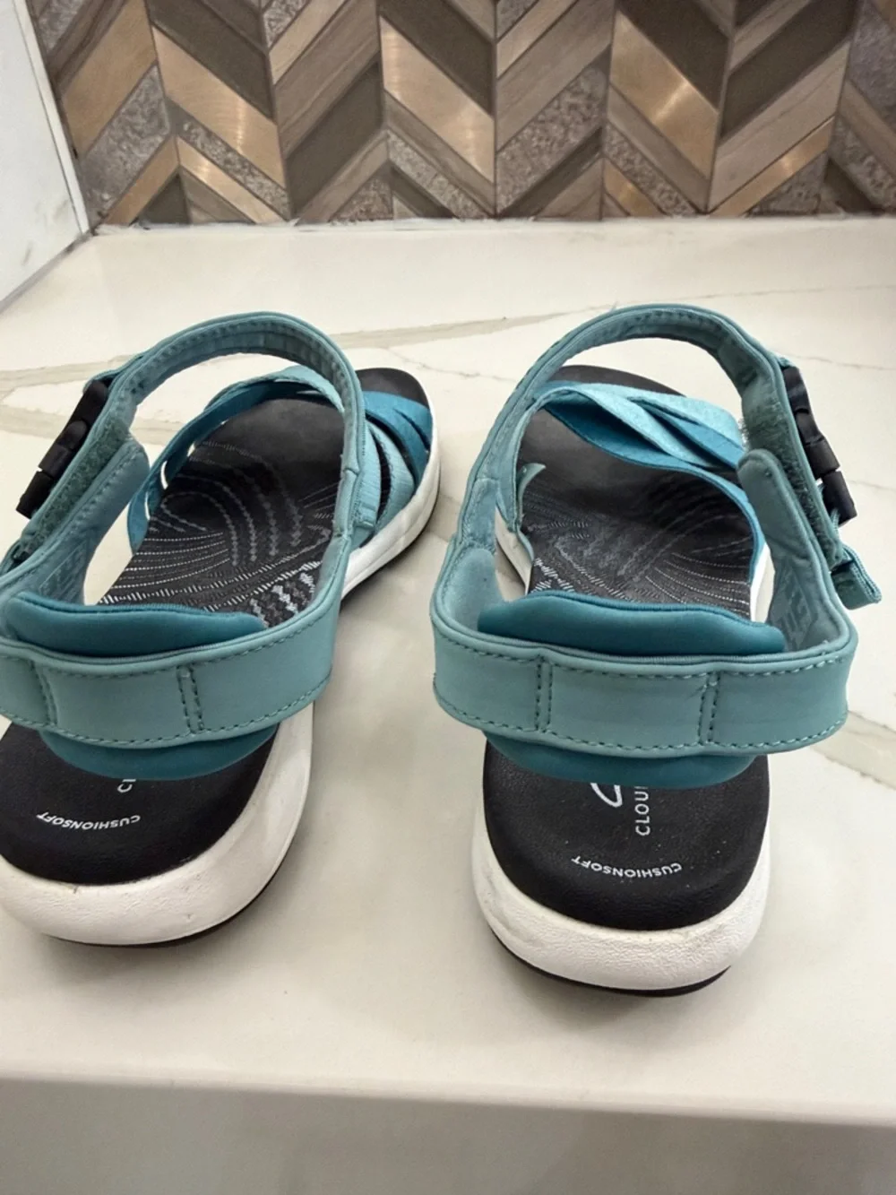 Clarks Teal and Aqua Strappy Sandals - Picture 4 of 5
